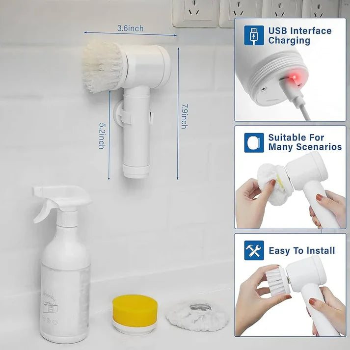 5-in-1 Powerful Electric Spin Scrubber | Powerful Cordless Cleaning Brush for Bathroom, Kitchen & More!