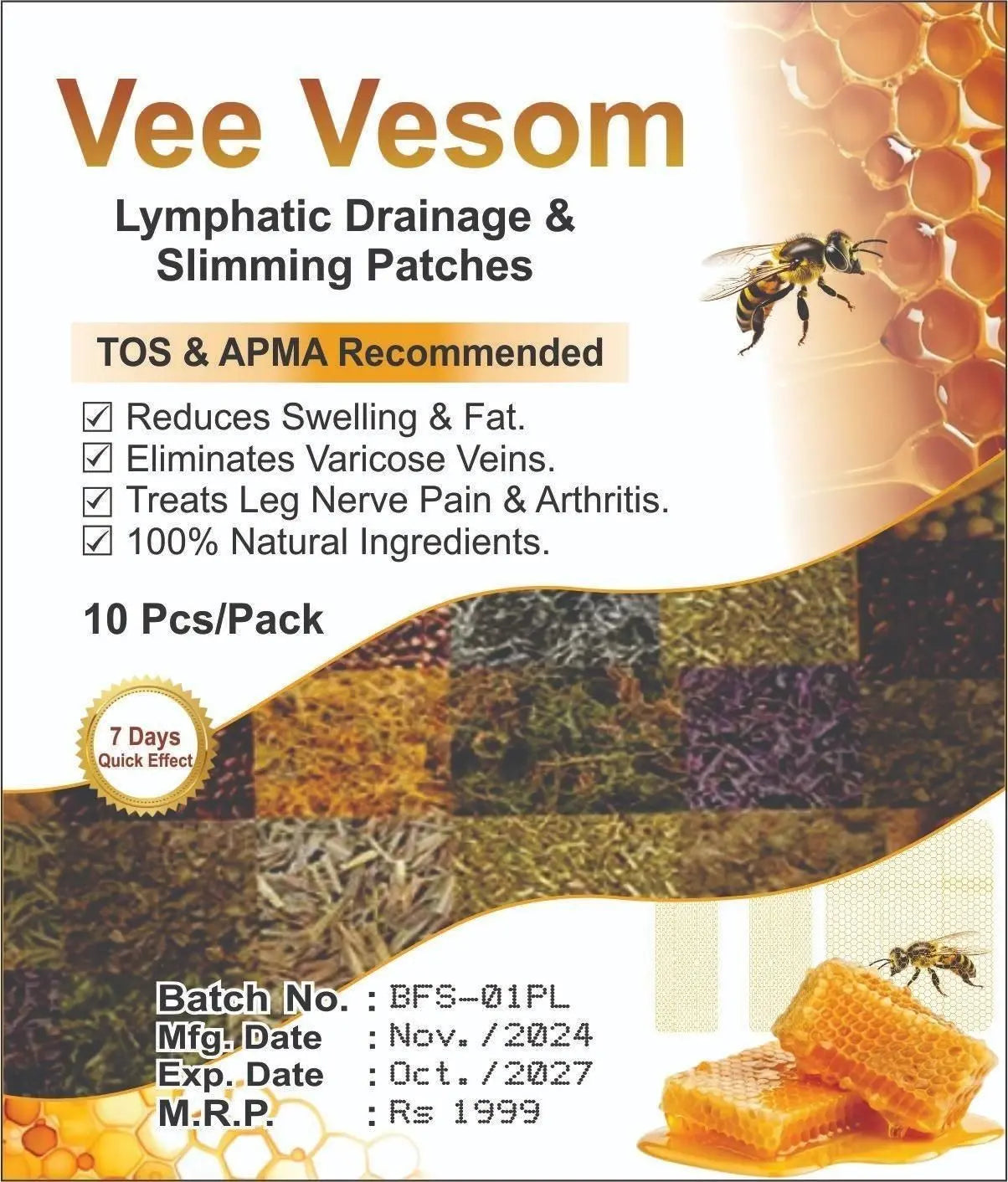 Bee Venom Lymphatic Drainage & Slimming Foot Patches (10 Patches)