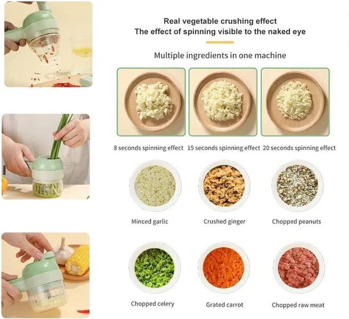 4-in-1 Portable Electric Vegetable Cutter | Chopper, Slicer, Grinder & Peeler in One