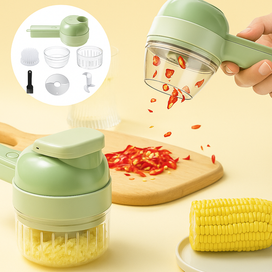 4-in-1 Portable Electric Vegetable Cutter | Chopper, Slicer, Grinder & Peeler in One